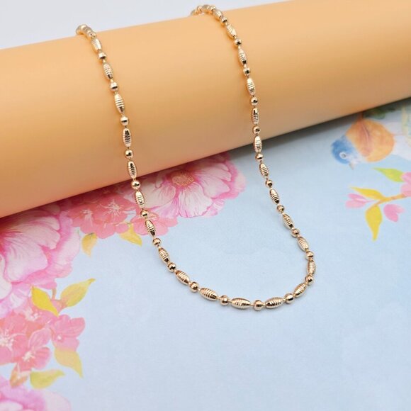 Rose Gold Polished Bead Necklace in 18K Gold Plated Finish - 50cm, XPNL0072 - Picture 3 of 12